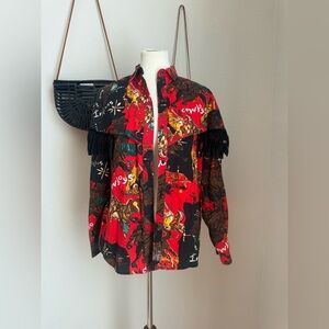 Vintage Rafter JX Cowboys Indians Novelty Print Fringe Western Shirt